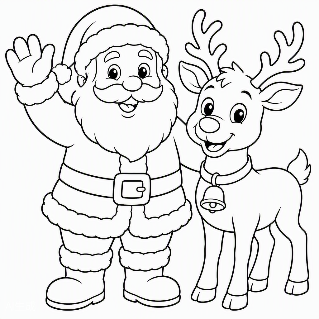 Santa & His Reindeer — free printable coloring page