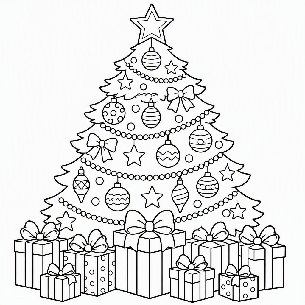 Decorated Christmas Tree — free printable coloring page