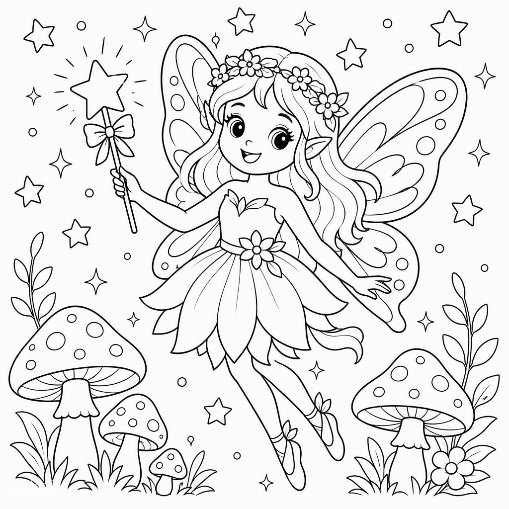 Fairy with a Magic Wand — free printable coloring page
