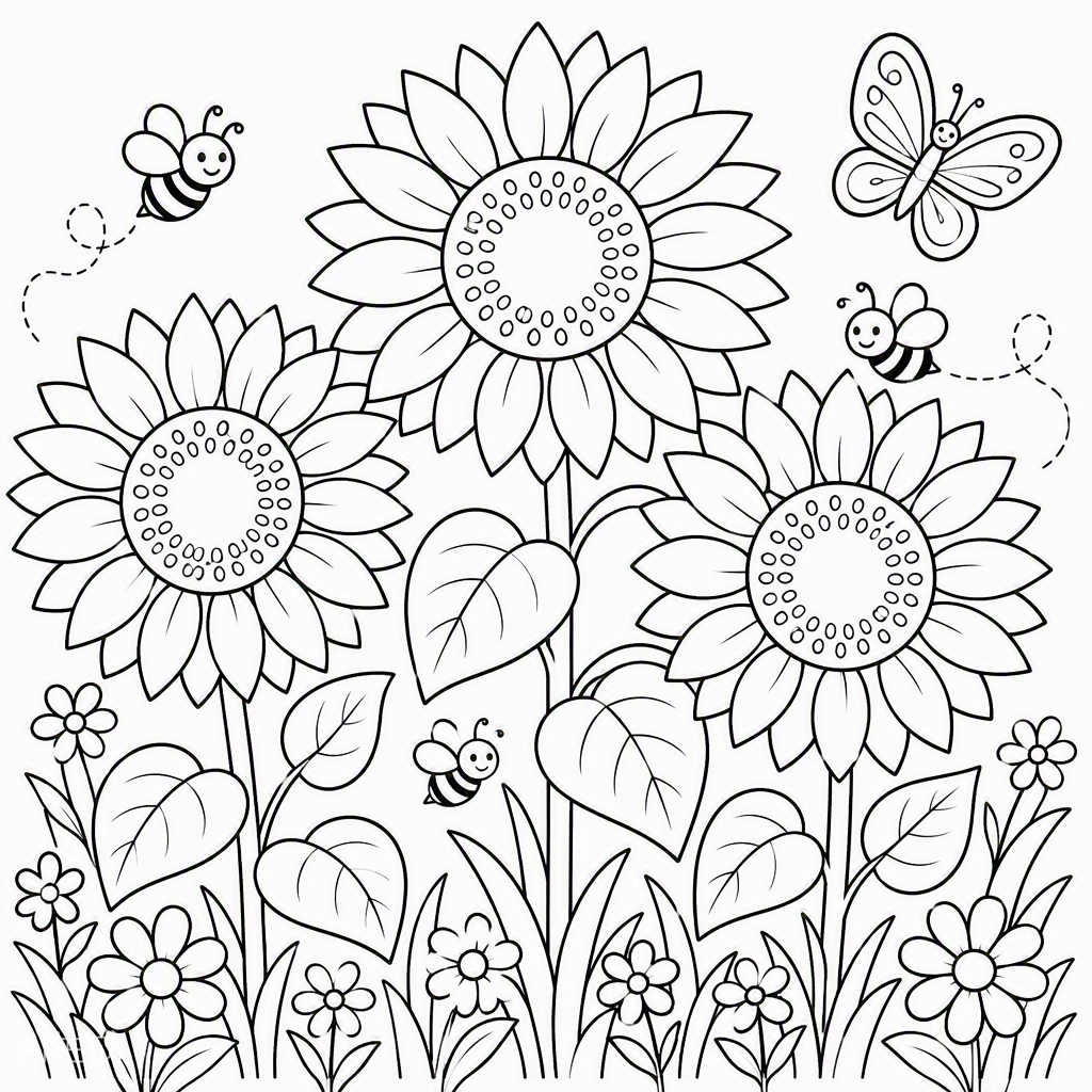 Sunflower Garden — free printable coloring page