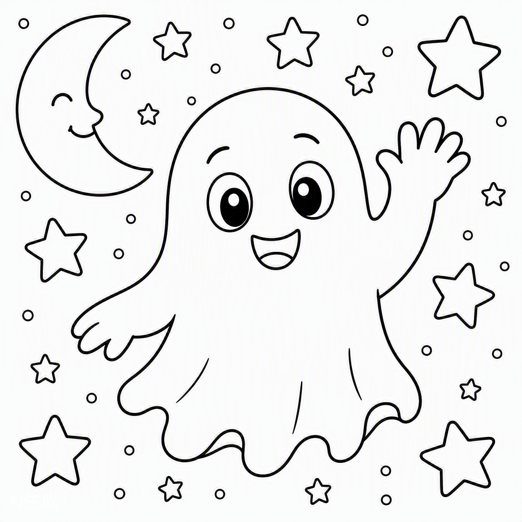 Waving Friendly Ghost — free printable coloring page