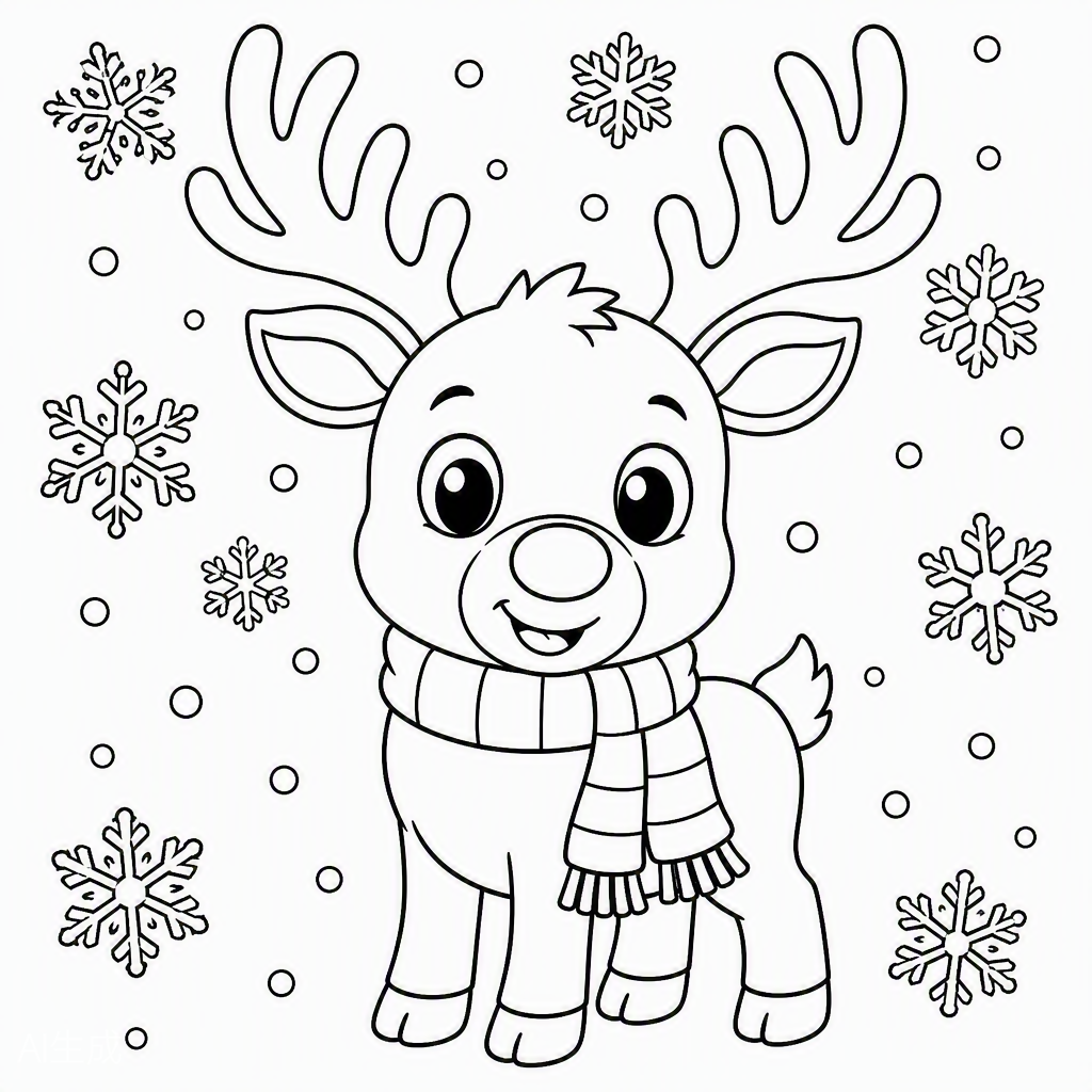 Reindeer in the Snow — free printable coloring page
